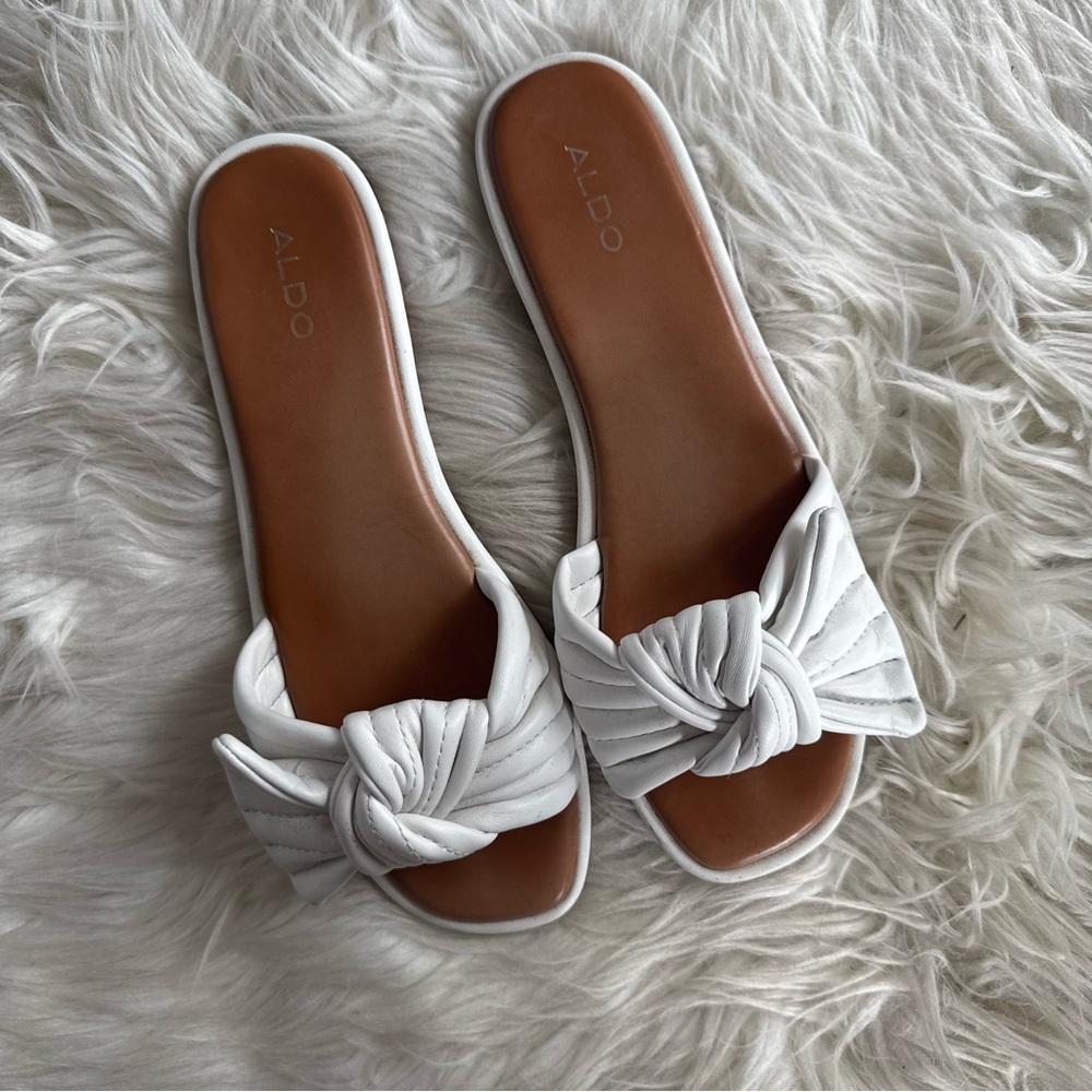 Aldo White Bow Slide Sandals